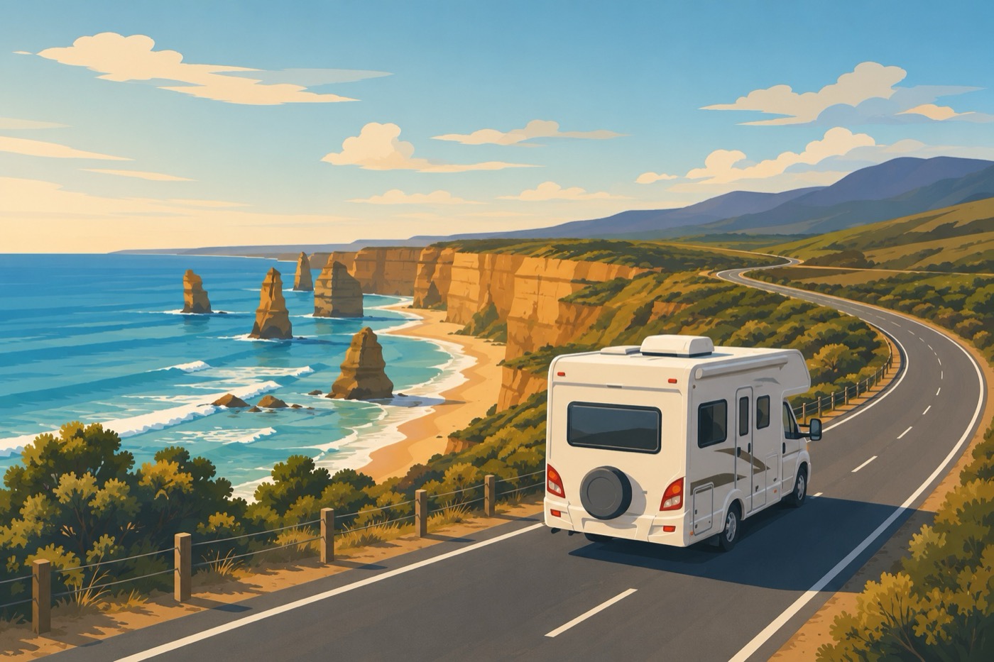 Camper sulla Great Ocean Road con vista sui Twelve Apostles, uno degli itinerari più iconici in Australia