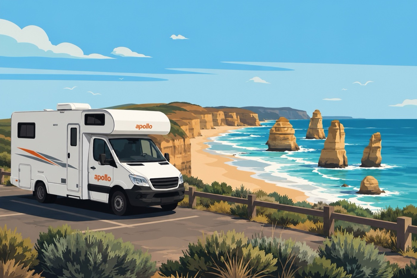 Camper a noleggio affacciato sulla Great Ocean Road e sui Twelve Apostles in Australia